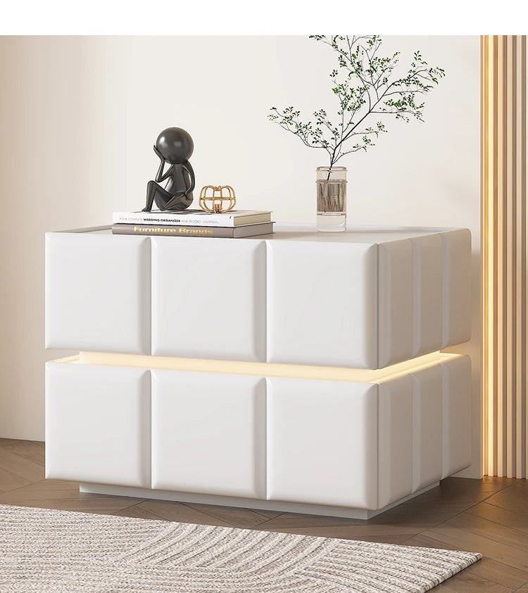 モダンナイトテーブル - パイン材×PUレザー製、スタイリッシュなデザインでお部屋をお洒落に演出! fmxjs-5345