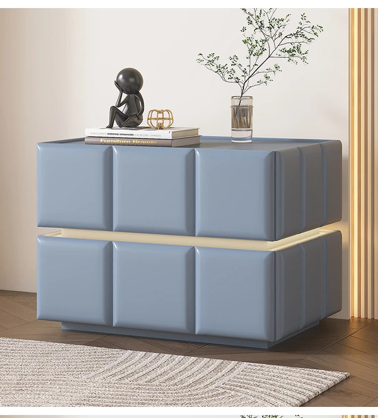 モダンナイトテーブル - パイン材×PUレザー製、スタイリッシュなデザインでお部屋をお洒落に演出! fmxjs-5345