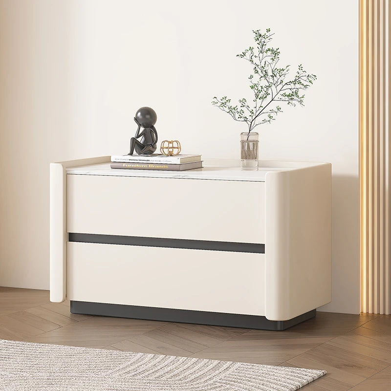 モダンパイン材ナイトテーブル|セラミック天板&PUレザー仕上げ|収納力抜群のデザイン家具 fmxjs-5346