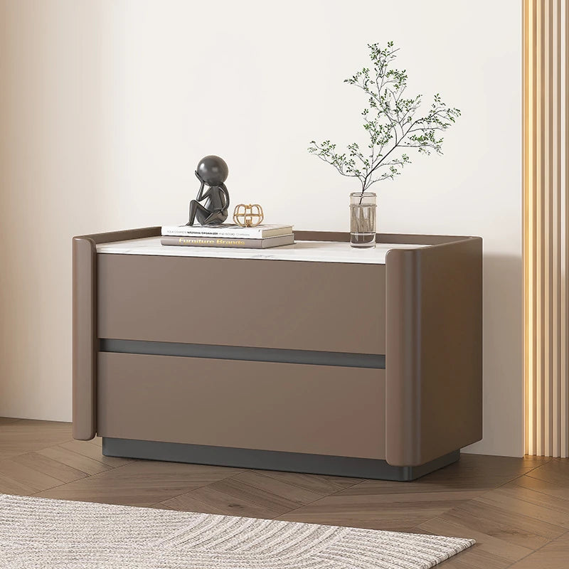 モダンパイン材ナイトテーブル|セラミック天板&PUレザー仕上げ|収納力抜群のデザイン家具 fmxjs-5346