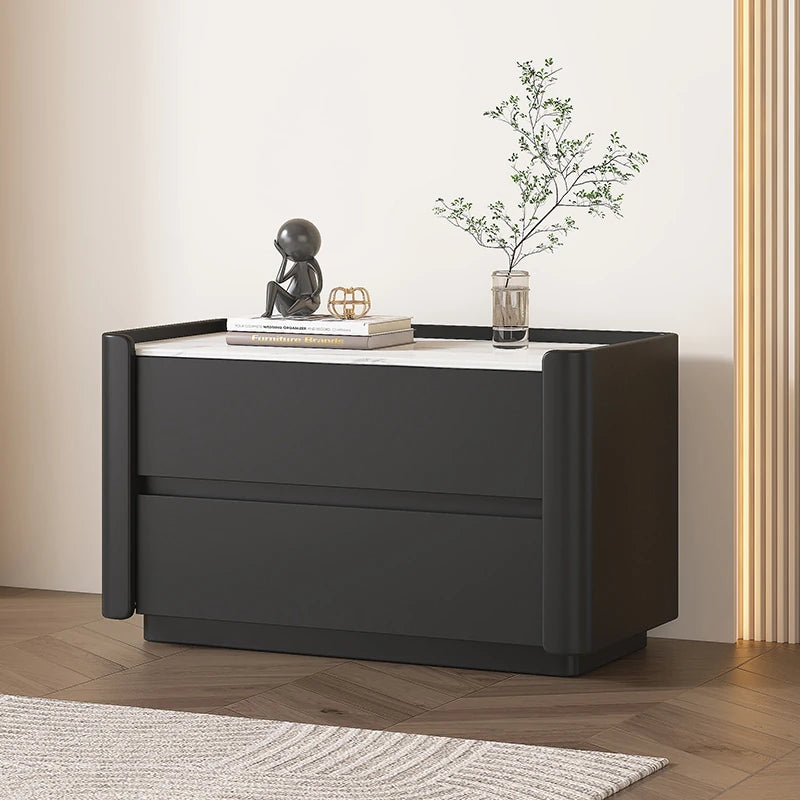 モダンパイン材ナイトテーブル|セラミック天板&PUレザー仕上げ|収納力抜群のデザイン家具 fmxjs-5346