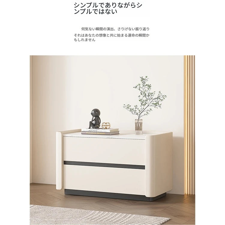 モダンパイン材ナイトテーブル|セラミック天板&PUレザー仕上げ|収納力抜群のデザイン家具 fmxjs-5346