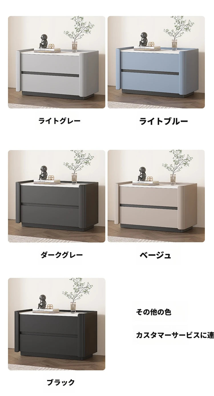 モダンパイン材ナイトテーブル|セラミック天板&PUレザー仕上げ|収納力抜群のデザイン家具 fmxjs-5346