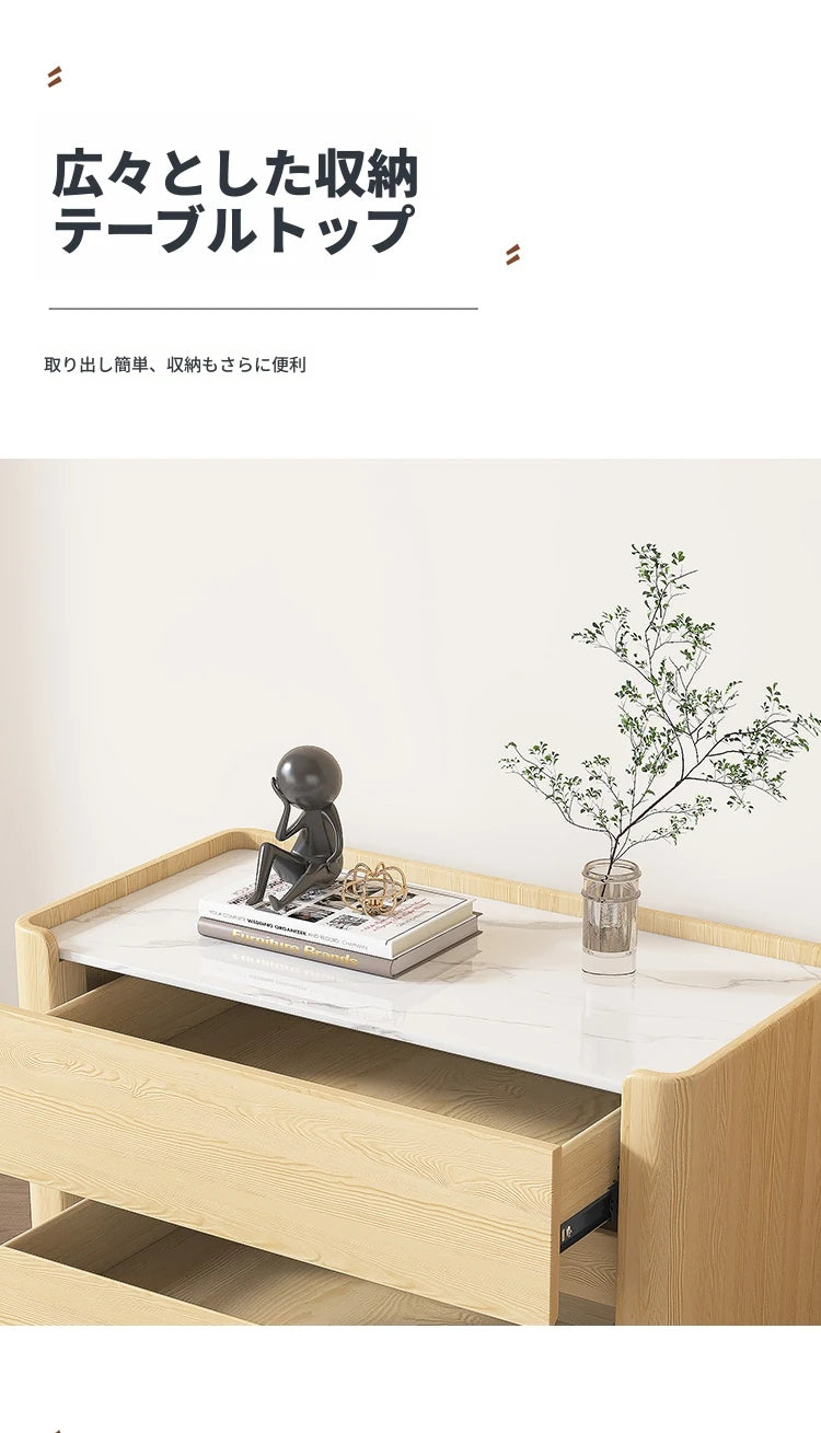 モダンパイン材ナイトテーブル|セラミック天板&PUレザー仕上げ|収納力抜群のデザイン家具 fmxjs-5346