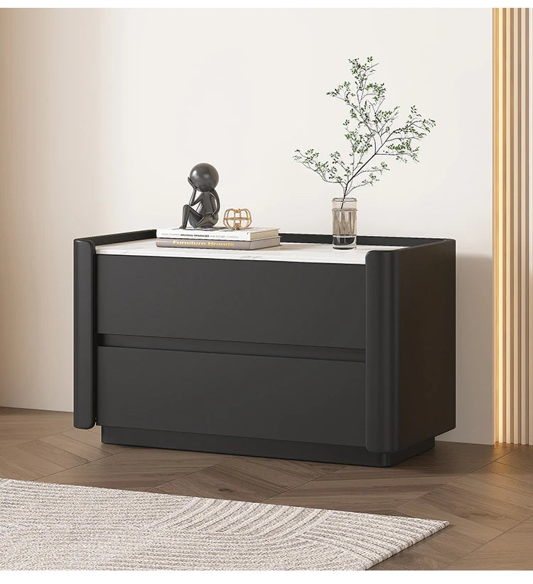 モダンパイン材ナイトテーブル|セラミック天板&PUレザー仕上げ|収納力抜群のデザイン家具 fmxjs-5346