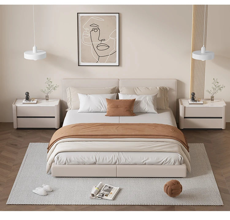 モダンパイン材ナイトテーブル|セラミック天板&PUレザー仕上げ|収納力抜群のデザイン家具 fmxjs-5346