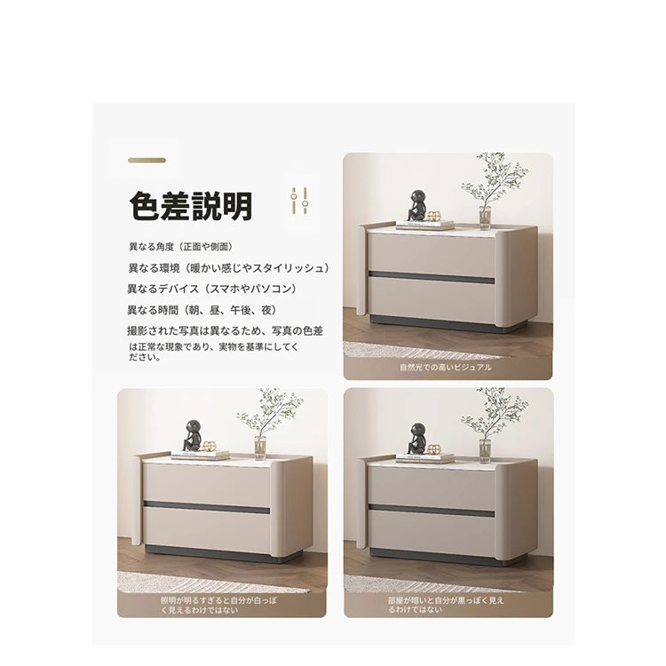 モダンパイン材ナイトテーブル|セラミック天板&PUレザー仕上げ|収納力抜群のデザイン家具 fmxjs-5346