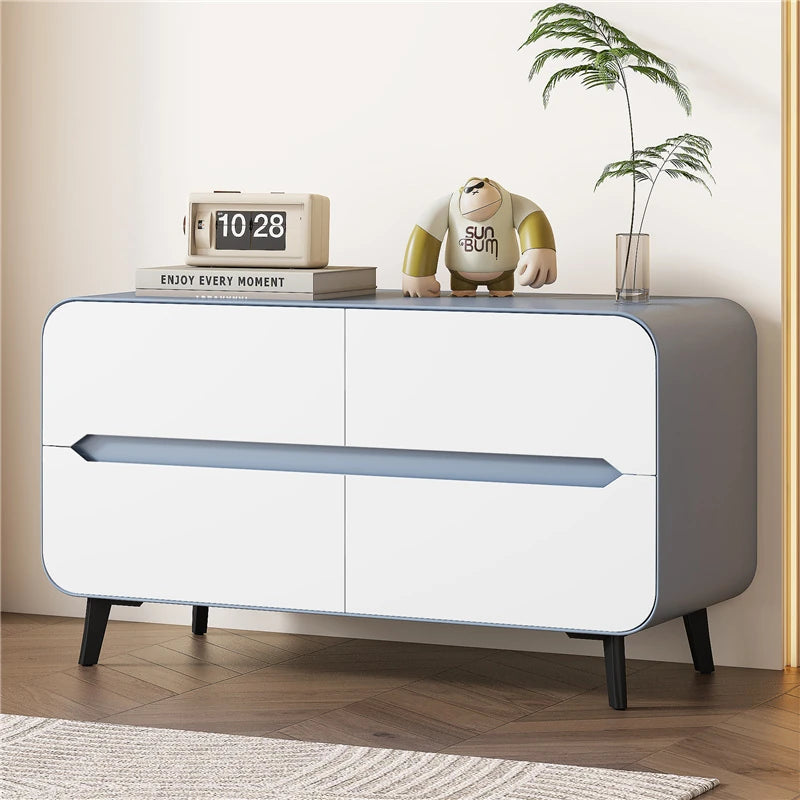 スタイリッシュなパイン材のPUレザー製キャビネット - モダンインテリアにぴったりな収納家具 fmxjs-5349