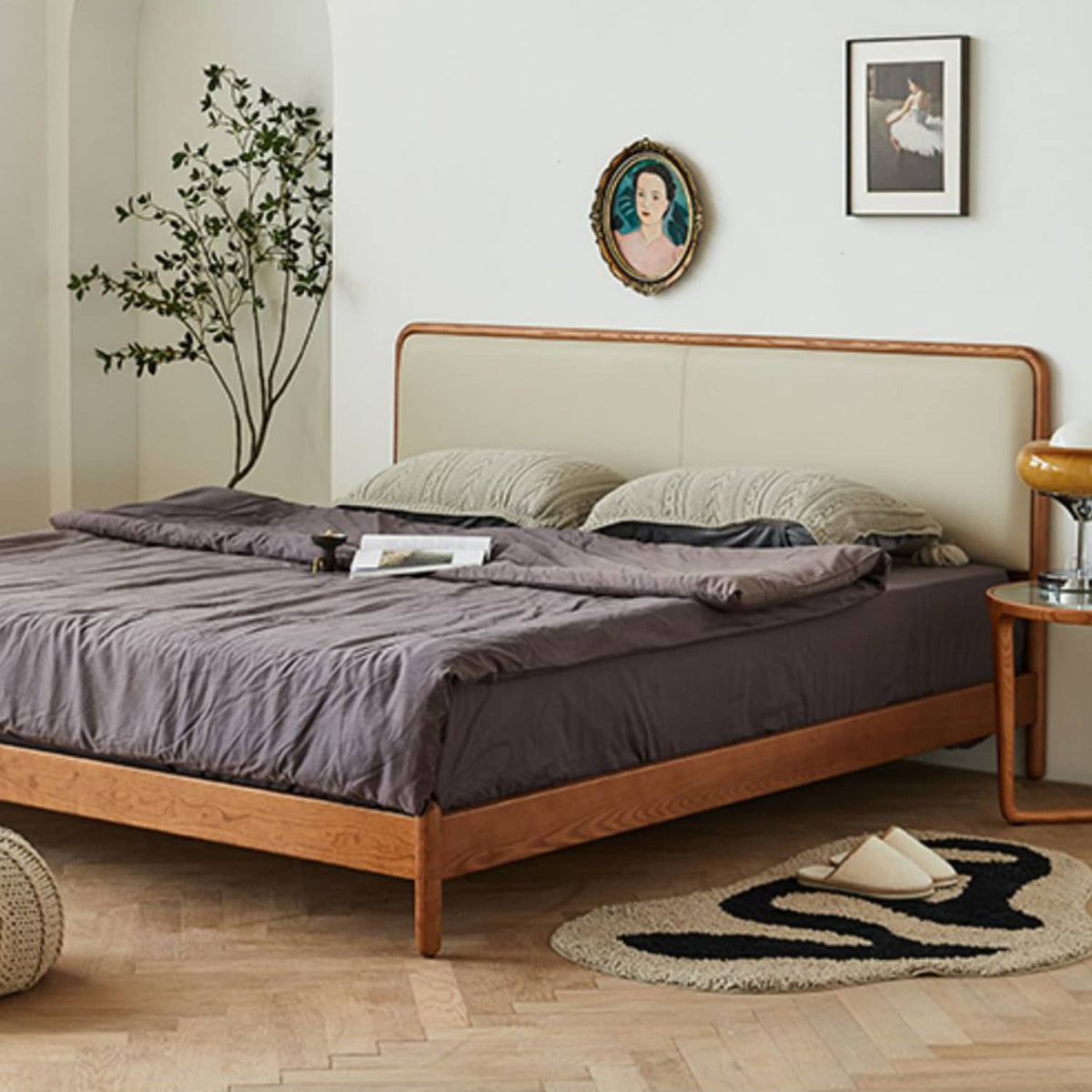 アッシュ材&パイン使用 高級PUレザーベッド - 贅沢な眠りを提供するベッド fmy-1135