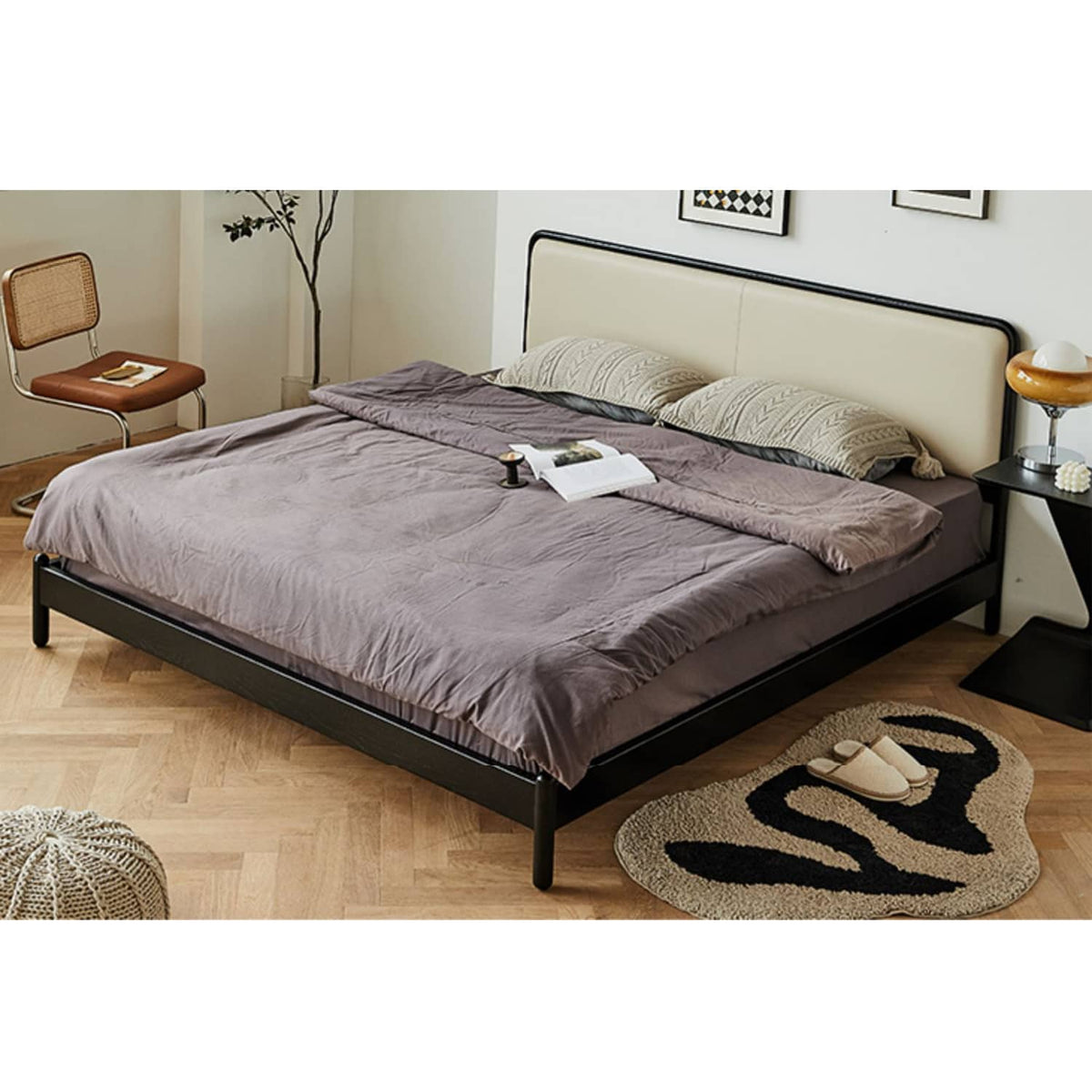 アッシュ材&パイン使用 高級PUレザーベッド - 贅沢な眠りを提供するベッド fmy-1135