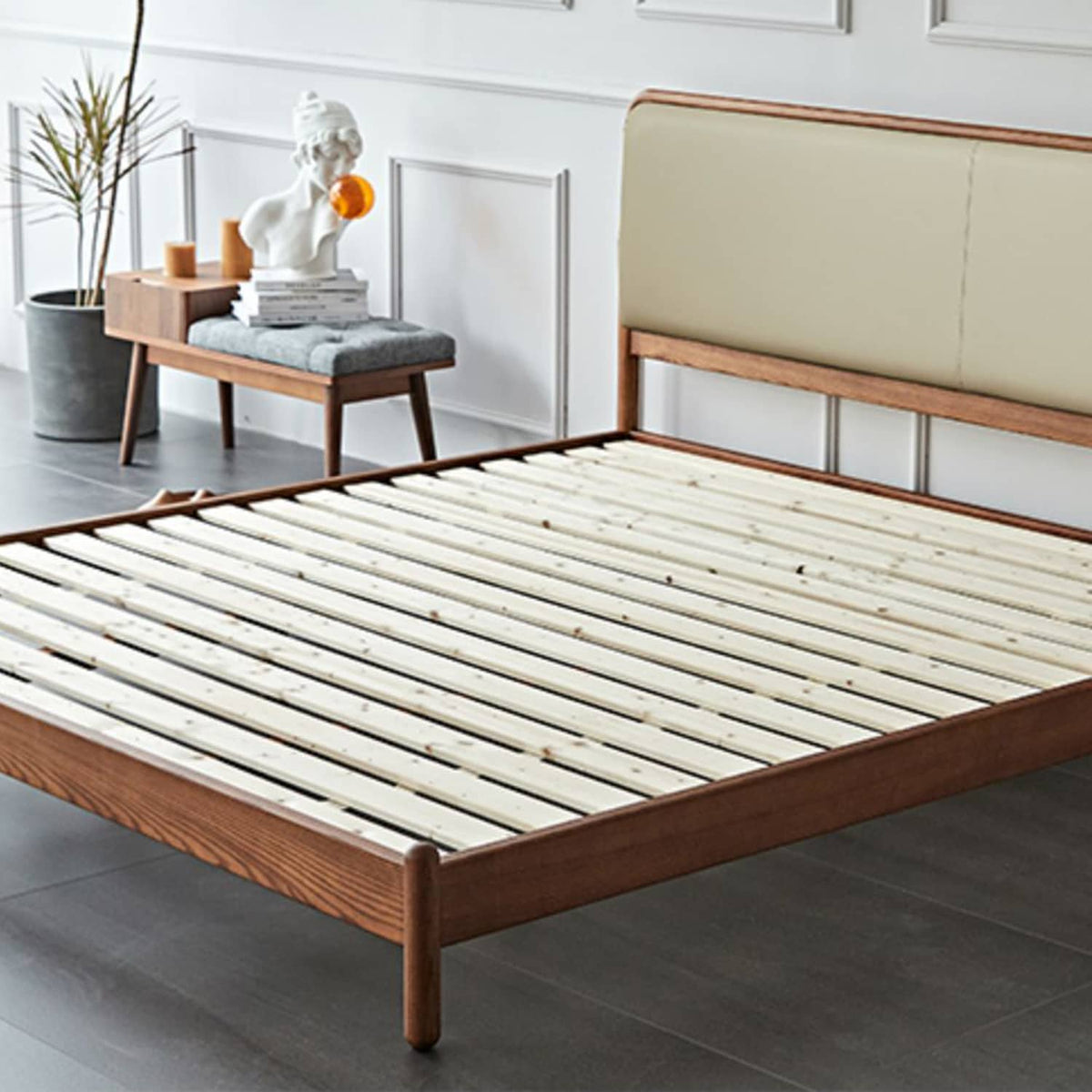 アッシュ材&パイン使用 高級PUレザーベッド - 贅沢な眠りを提供するベッド fmy-1135