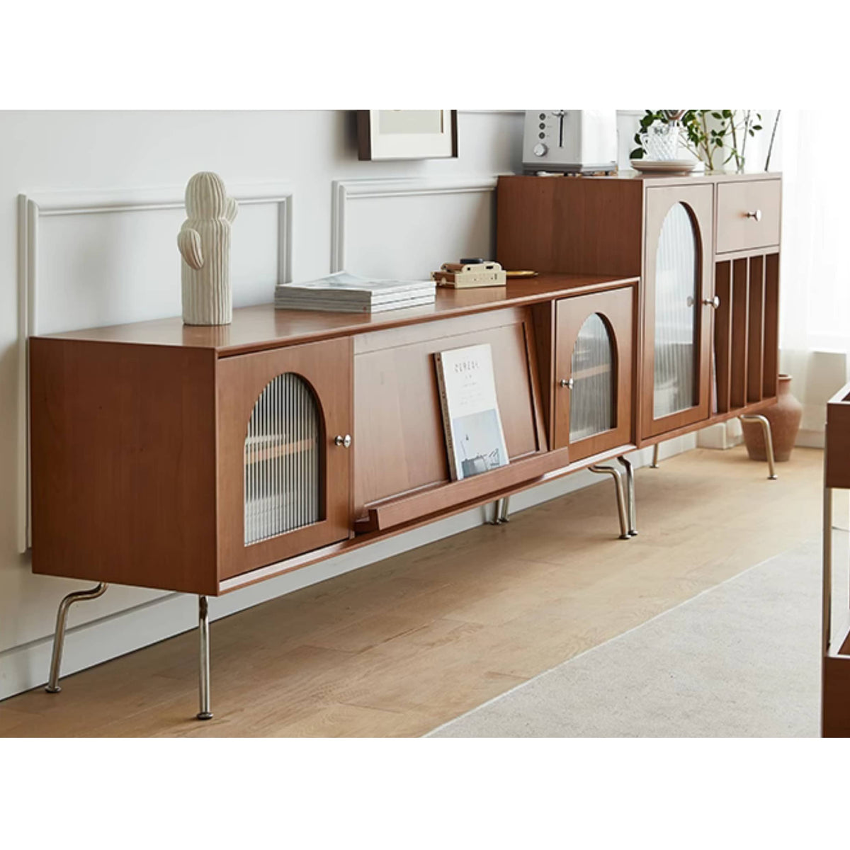 高品質テレビ台 - 多層板&強化ガラス&ステンレス製のモダンデザイン fmy-1137