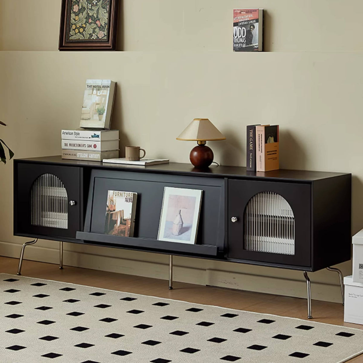 高品質テレビ台 - 多層板&強化ガラス&ステンレス製のモダンデザイン fmy-1137