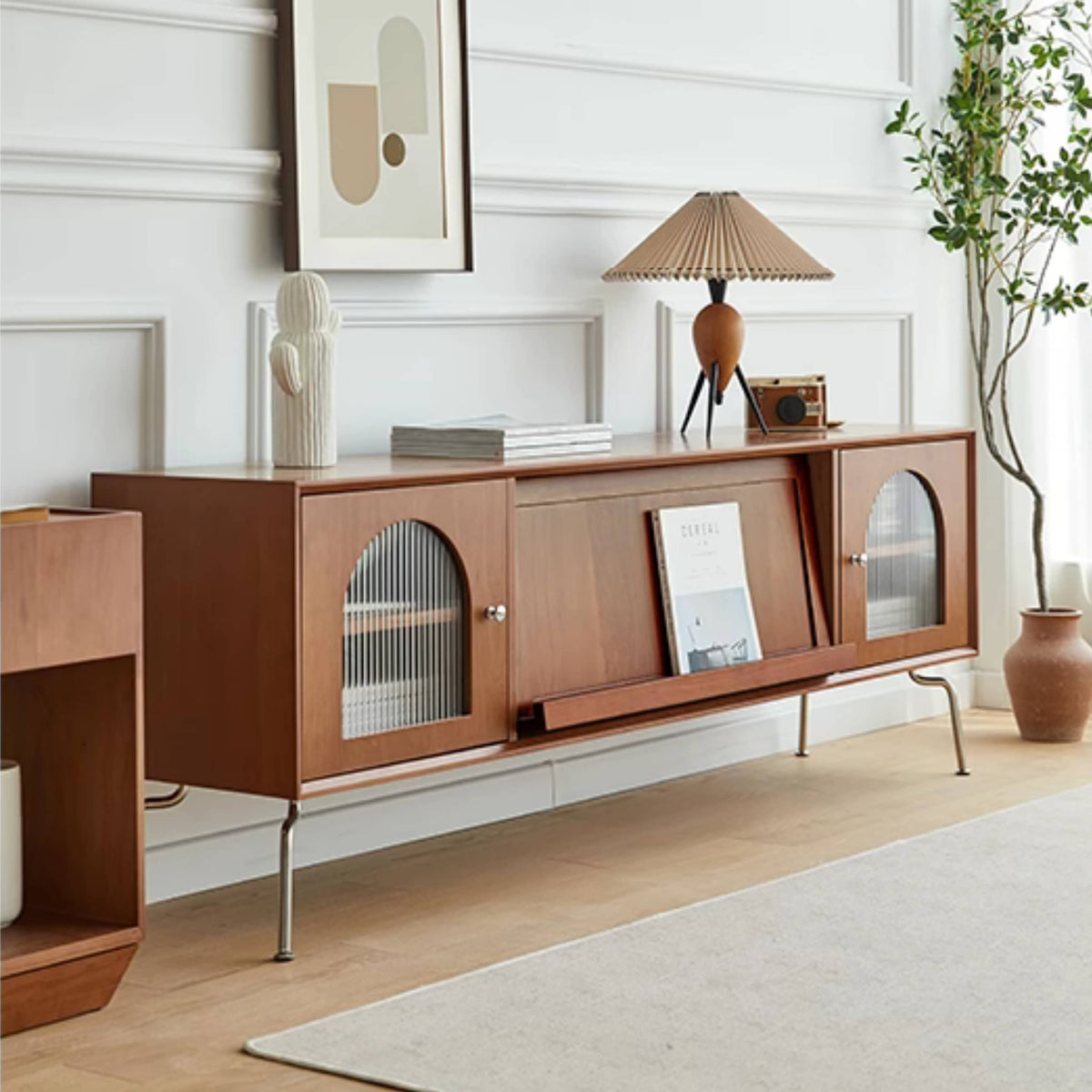 高品質テレビ台 - 多層板&強化ガラス&ステンレス製のモダンデザイン fmy-1137