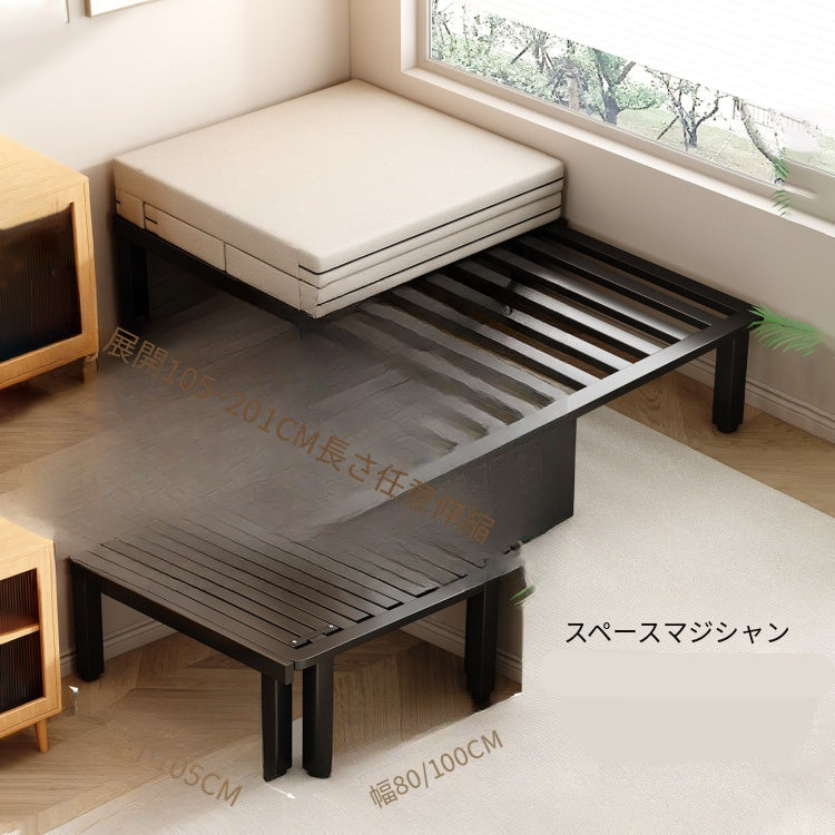 1人用 ソファーベッド 折りたたみ・伸縮式 スライドタイプ|コットンリネン生地 メタルフレーム fnqe-0226-68