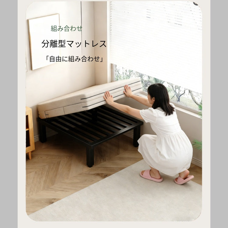 1人用 ソファーベッド 折りたたみ・伸縮式 スライドタイプ|コットンリネン生地 メタルフレーム fnqe-0226-68