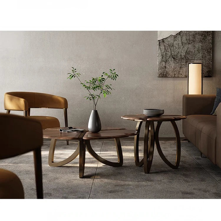 ウォールナットステンレス製センターテーブル:デザイン性溢れるリビングの主役 fplk-5026