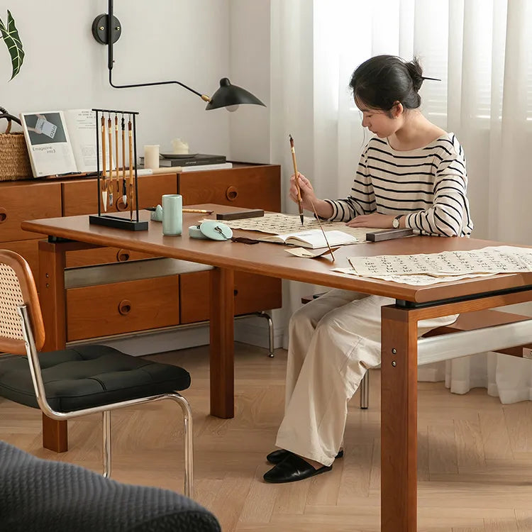 チェリー材とステンレスの高級ダイニングテーブル|魅力的なモダンデザイン fpmxm-2770