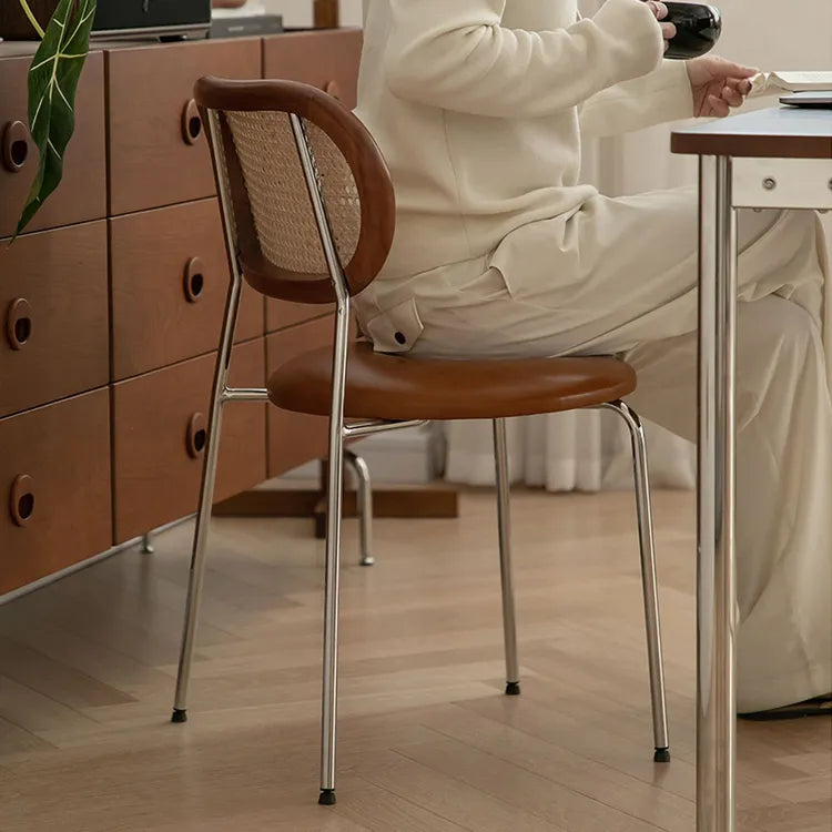 アッシュ材×ラタンのエレガントチェア - モダンステンレスデザイン&PUレザーシート fpmxm-2774