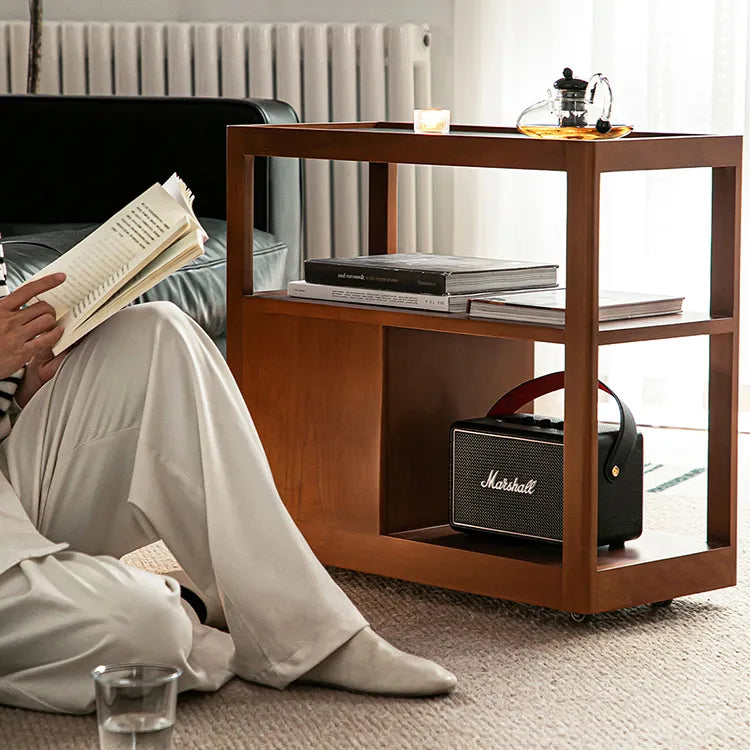 無垢材使用のスタイリッシュサイドテーブル|チェリー材&ケヤキ多層板カート fpmxm-2784