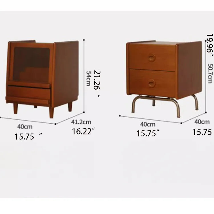 チェリー材とガラスのスタイリッシュナイトテーブル|無垢材×ステンレスデザイン fpmxm-2799