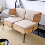 スタイリッシュな多層板製ソファチェア|PUレザー&綿麻クッション付き|モダンインテリアに最適 fqr-5114