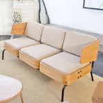 スタイリッシュな多層板製ソファチェア|PUレザー&綿麻クッション付き|モダンインテリアに最適 fqr-5114