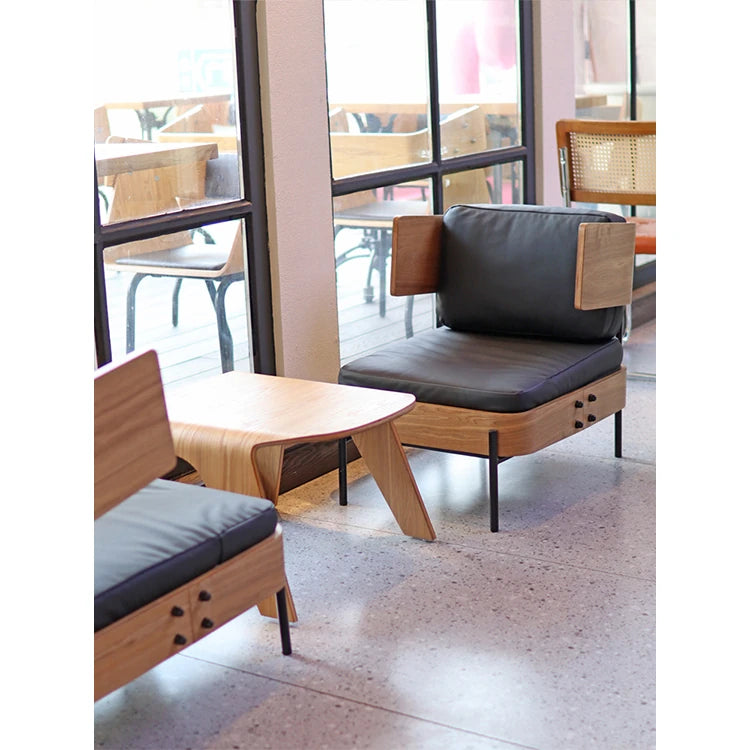 スタイリッシュな多層板製ソファチェア|PUレザー&綿麻クッション付き|モダンインテリアに最適 fqr-5114