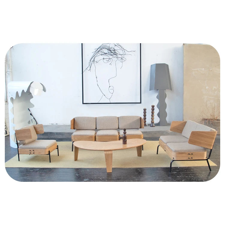 スタイリッシュな多層板製ソファチェア|PUレザー&綿麻クッション付き|モダンインテリアに最適 fqr-5114