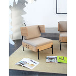 スタイリッシュな多層板製ソファチェア|PUレザー&綿麻クッション付き|モダンインテリアに最適 fqr-5114