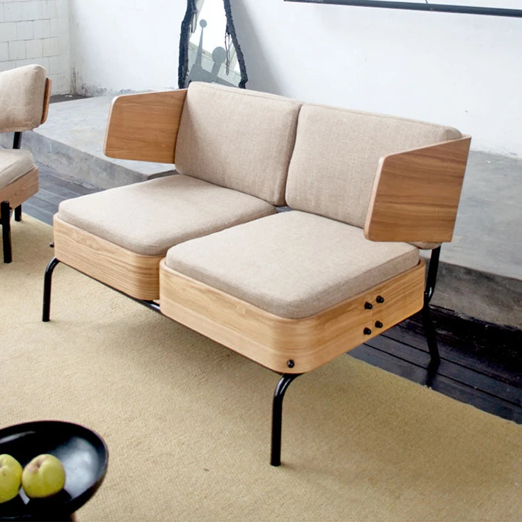 スタイリッシュな多層板製ソファチェア|PUレザー&綿麻クッション付き|モダンインテリアに最適 fqr-5114