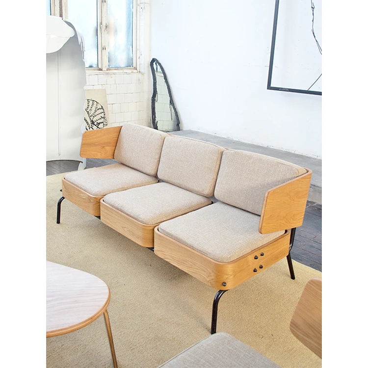 スタイリッシュな多層板製ソファチェア|PUレザー&綿麻クッション付き|モダンインテリアに最適 fqr-5114