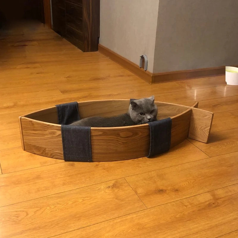 おしゃれな魚型ペットベッド|多層板&綿麻素材で快適な眠りを提供|ネコ・犬用ハンモックタイプ fqr-5122