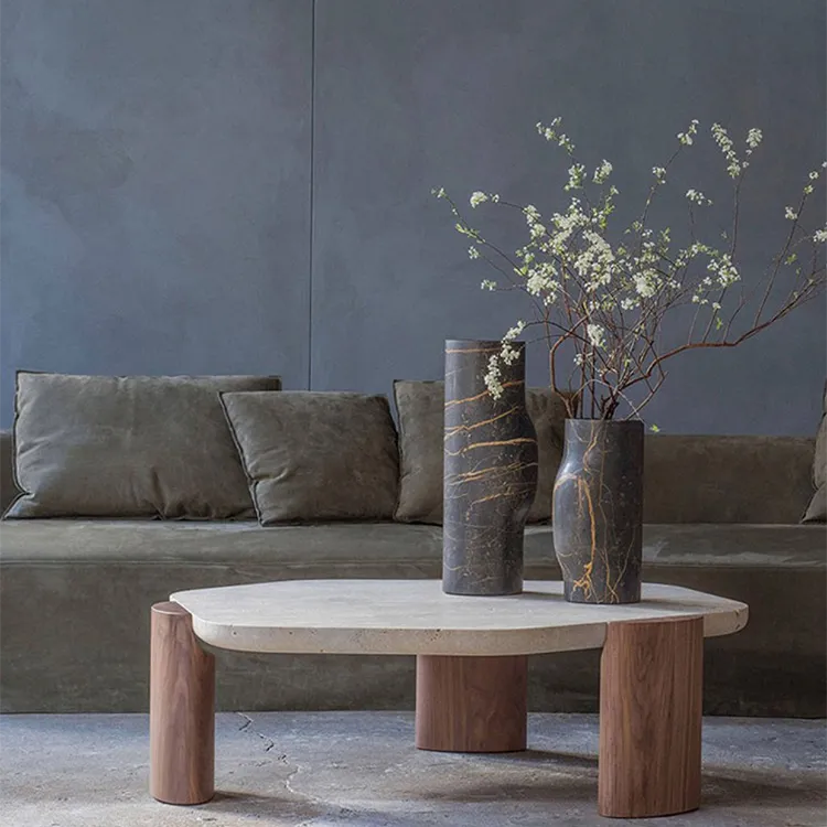 ウォールナットとストーンのセンターテーブル|モダンで優雅なデザイン fsdb-2255
