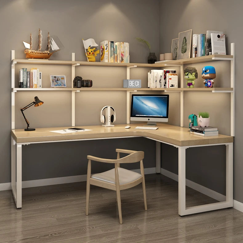 パイン材使用L字型デスク|スタイリッシュな収納一体型テーブル fsdb-2265