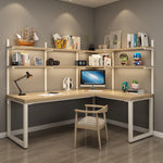 パイン材使用L字型デスク|スタイリッシュな収納一体型テーブル fsdb-2265