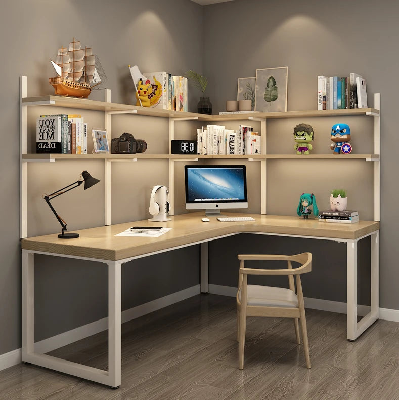 パイン材使用L字型デスク|スタイリッシュな収納一体型テーブル fsdb-2265