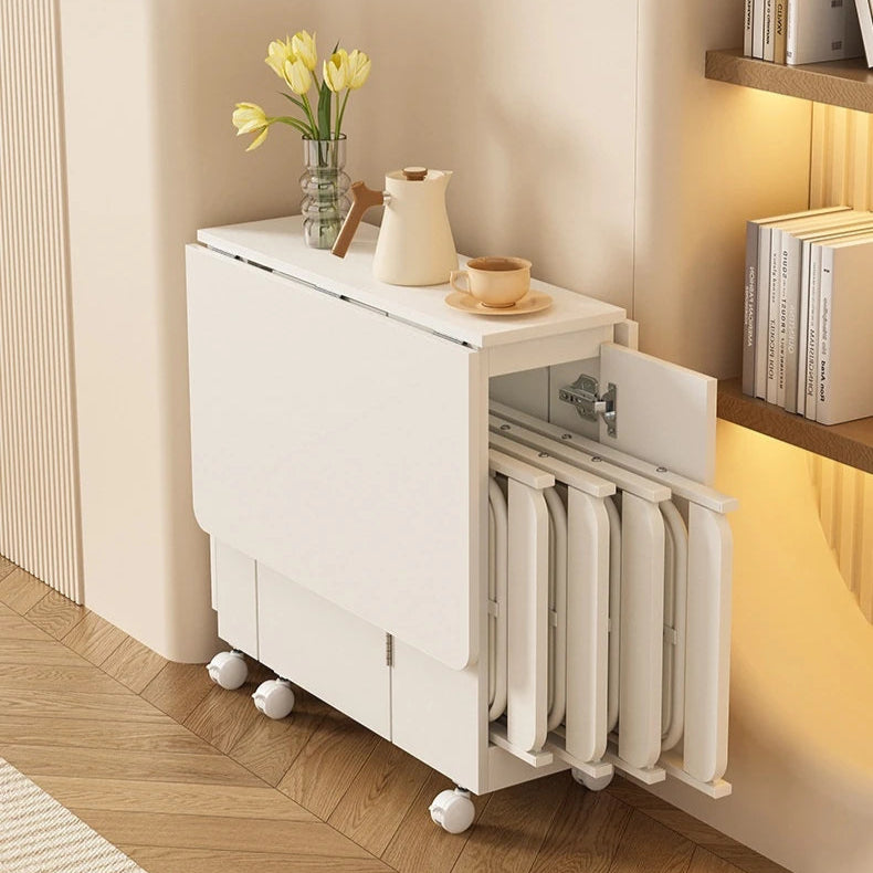 コンパクト折りたたみテーブル|モダンデザイン|ホワイト|省スペース対応|キャスター付き|ダイニング・リビングに最適 fsf-5210