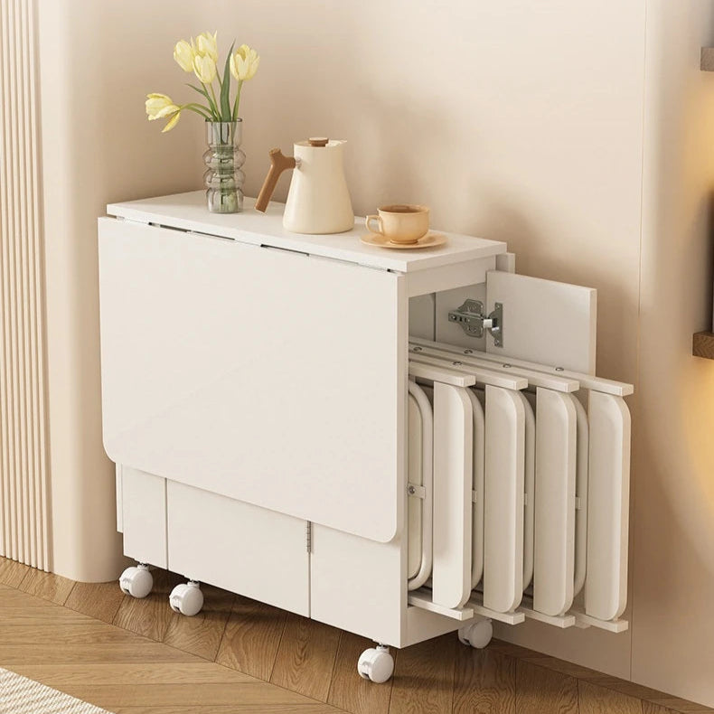 コンパクト折りたたみテーブル|モダンデザイン|ホワイト|省スペース対応|キャスター付き|ダイニング・リビングに最適 fsf-5210