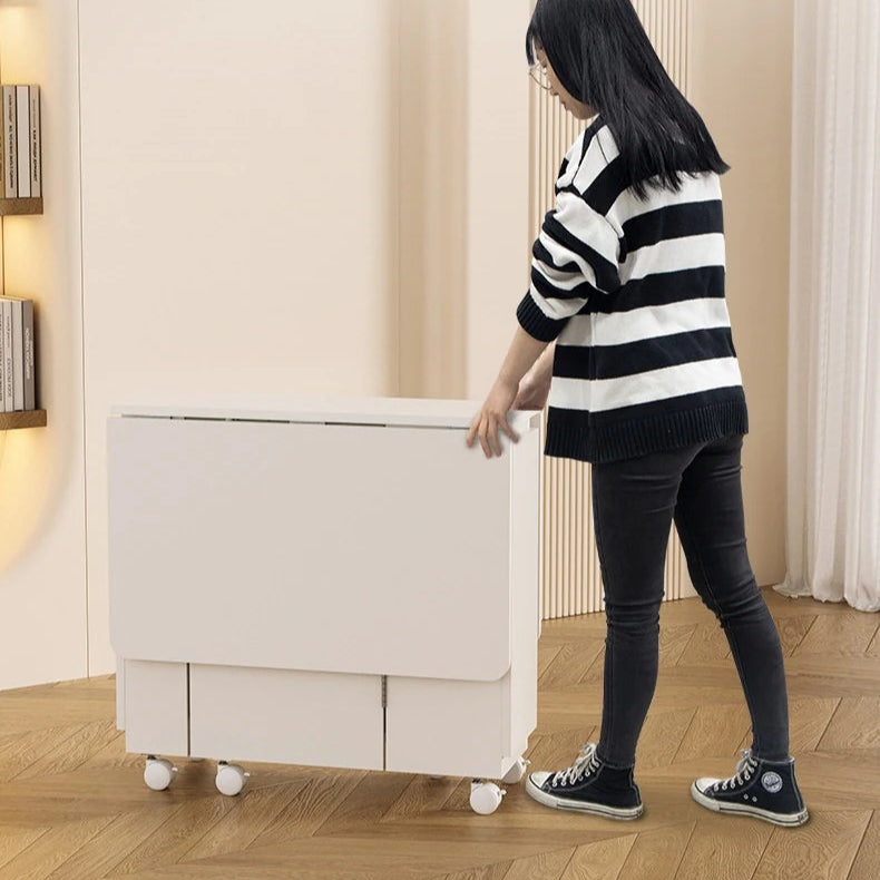 コンパクト折りたたみテーブル|モダンデザイン|ホワイト|省スペース対応|キャスター付き|ダイニング・リビングに最適 fsf-5210