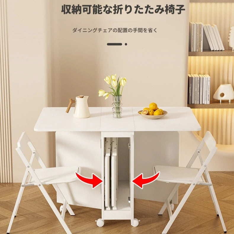 コンパクト折りたたみテーブル|モダンデザイン|ホワイト|省スペース対応|キャスター付き|ダイニング・リビングに最適 fsf-5210
