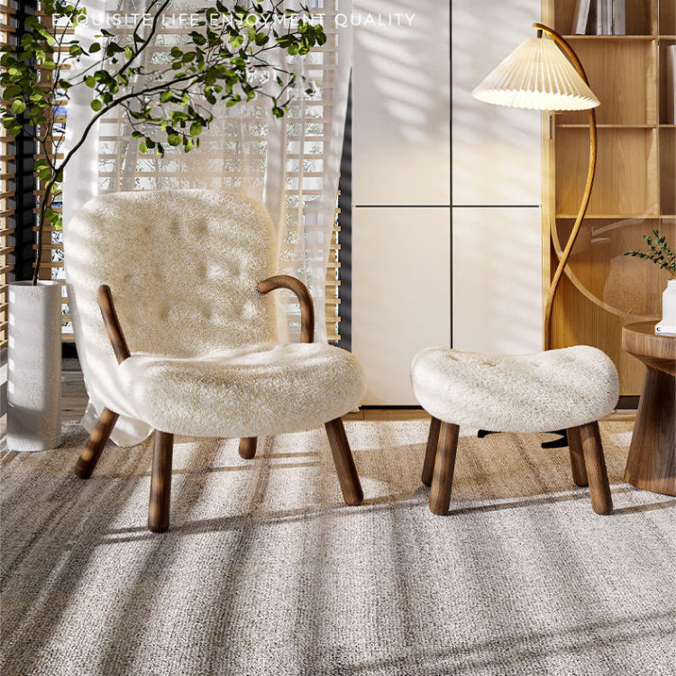 木製フレーム&シープボア素材の快適チェア – スタイリッシュでリラックスできる逸品 fsmy-400