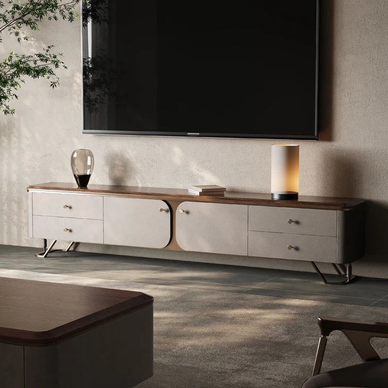 PUレザーとウォールナット仕上げのスタイリッシュなテレビ台 - モダンなリビングに最適! fsu-5242