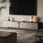 PUレザーとウォールナット仕上げのスタイリッシュなテレビ台 - モダンなリビングに最適! fsu-5242