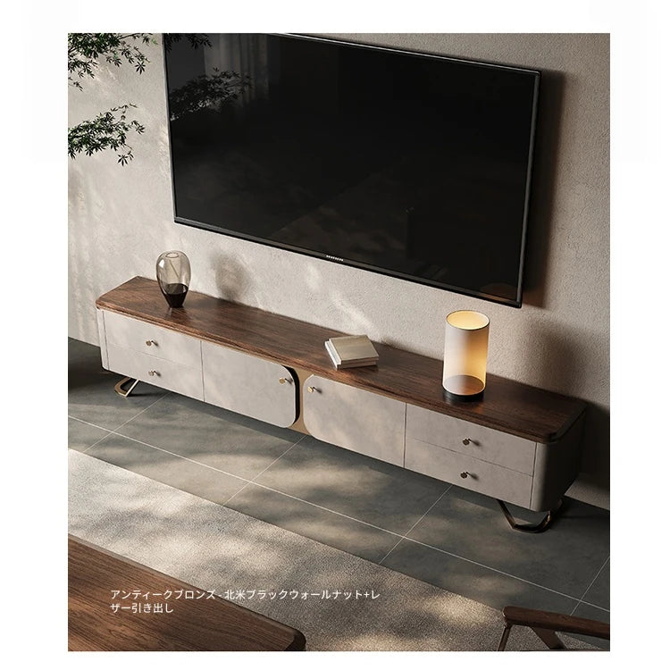 PUレザーとウォールナット仕上げのスタイリッシュなテレビ台 - モダンなリビングに最適! fsu-5242
