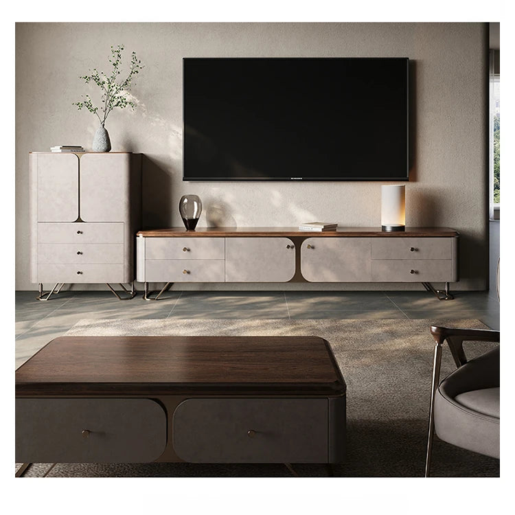 PUレザーとウォールナット仕上げのスタイリッシュなテレビ台 - モダンなリビングに最適! fsu-5242