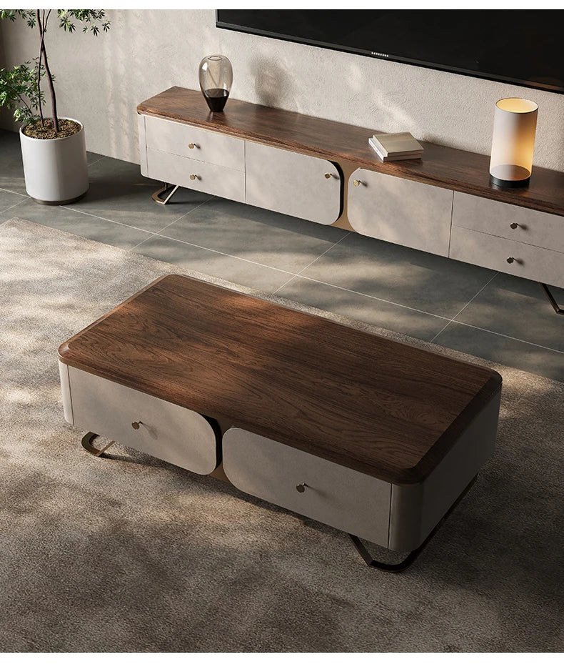 PUレザーとウォールナット仕上げのスタイリッシュなテレビ台 - モダンなリビングに最適! fsu-5242