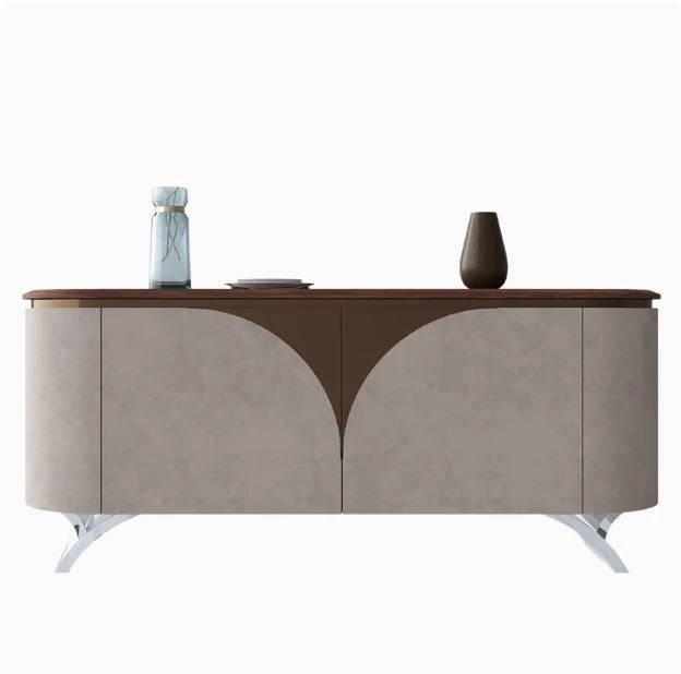 ウォールナット仕上げのPUレザーキャビネット - モダンでスタイリッシュな収納家具 fsu-5243