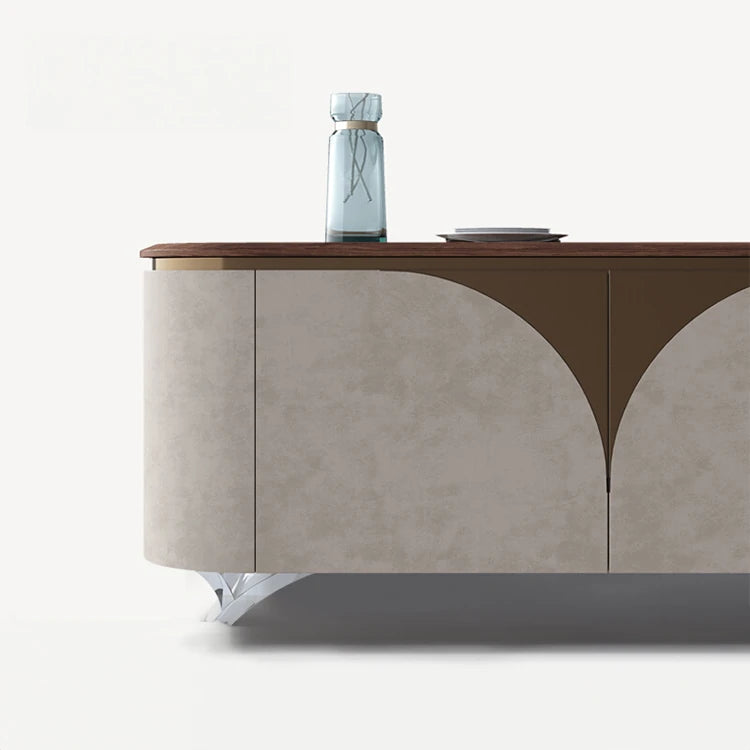 ウォールナット仕上げのPUレザーキャビネット - モダンでスタイリッシュな収納家具 fsu-5243