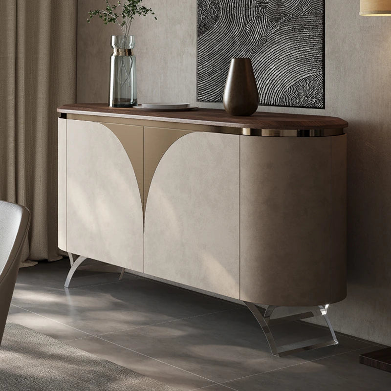 ウォールナット仕上げのPUレザーキャビネット - モダンでスタイリッシュな収納家具 fsu-5243